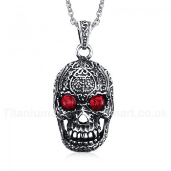 Men's Titanium Pendant Punk Skull Red Crystal PN-554