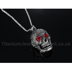 Men's Titanium Pendant Punk Skull Red Crystal PN-554