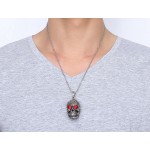 Men's Titanium Pendant Punk Skull Red Crystal PN-554