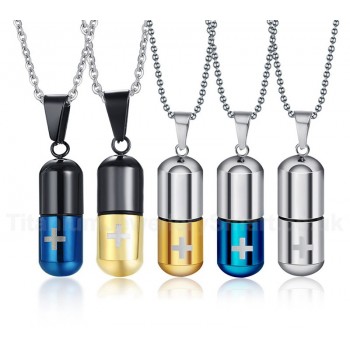 Unisex Titanium Pendant Capsule Perfume Bottle Cross PN-176