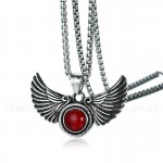 Men's Titanium Pendant Red Agate Feather Wing PN-903S