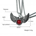 Men's Titanium Pendant Red Agate Feather Wing PN-903S