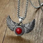 Men's Titanium Pendant Red Agate Feather Wing PN-903S