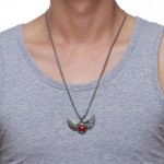 Men's Titanium Pendant Red Agate Feather Wing PN-903S