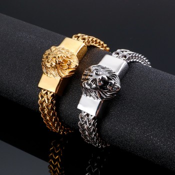 Retro lion head titanium bracelet for men