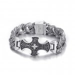 Vintage floral cross men's titanium bracelet