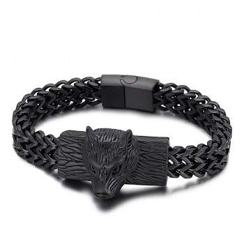  Hip hop wolf head double row keel woven chain men's titanium bracelet