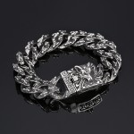  Retro fashion black chic style wolf head titanium bracelet for men