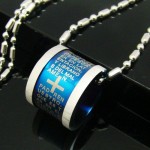 Man Blue Cross bible Roller Titanium Steel necklace -New-