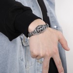  Vintage exaggerated pattern tiger head bend titanium bracelet for men 