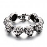  Cool fashion tiger head cross flower clasp titanium bracelet for men