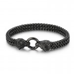  Cool rock hip-hop style double wolf head titanium bracelet for men
