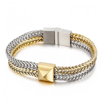 Hipster hip-hop double layer color blocking keel woven chain titanium men's bracelet