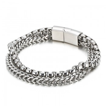 Square double layer men's titanium bracelet