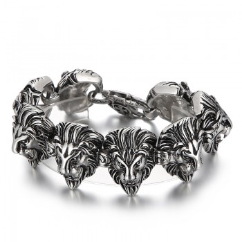  Alternative wild animal lion head titanium bracelet