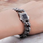  Vintage fashion hip-hop style floral pattern with diamond clasp men's titanium bracelet