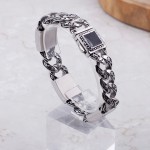  Vintage fashion hip-hop style floral pattern with diamond clasp men's titanium bracelet