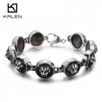   Cool hip-hop style tiger head round titanium bracelet for men