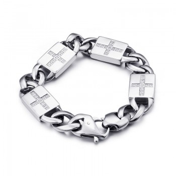 Fashion rock hip-hop style cross with diamonds titanium bracelets