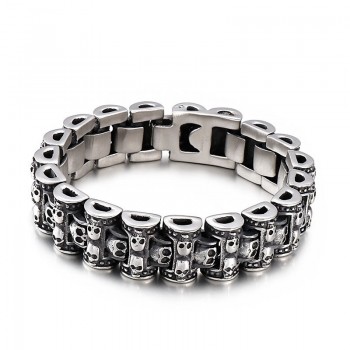   Exaggerated skull biker titanium bracelet for men