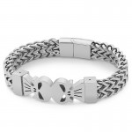  Fashion hip-hop style double skull men's titanium woven bracelet