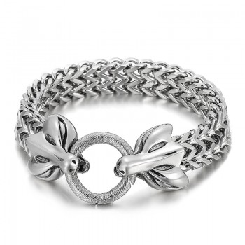  Popular Cool Double Animal Head Braided Men's Titanium Bracelet