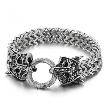  Popular Cool Double Animal Head Braided Men's Titanium Bracelet