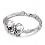   Cool Fashion Double Skull Steel Wire Men's titanium Bracelet