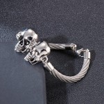   Cool Fashion Double Skull Steel Wire Men's titanium Bracelet
