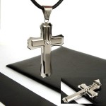 Man 2 Layer Cross Gemstone-Titanium Steel necklace-new