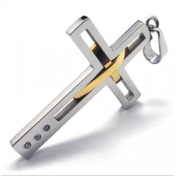 sutra man double cross titanium steel Pendant -New-17509