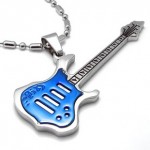 Man High Quality Blue Guitar Titanium Steel Necklace 