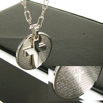 Man 2 Layer Cross Bible titanium steel Pendant Gift