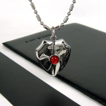Man Shield Real Red Agate Pure Titanium Pendant Gift