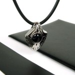 Man Shield Black Agate Titanium Steel necklace Gift