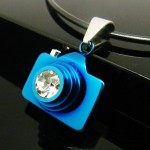 Man Blue Camera Titanium Steel Necklace Free Chain 
