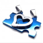 1 Pair Blue Color Heart titanium steel necklace-new