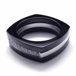8mm Diamond Unisex Black Titanium Band Ring