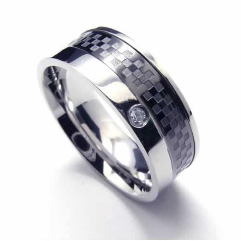 Diamond set 8mm Titanium Inlaid Court Band Ring