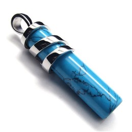 Fashion Blue Carnelian Titanium Pendant - Free Chian