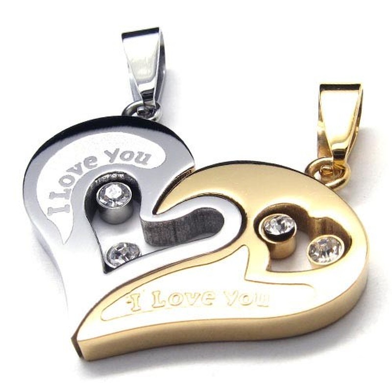 "I Love You" Heart Couple Titanium Pendants - Free Chian