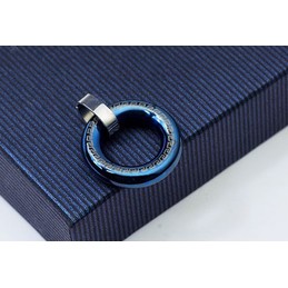 Retro Mens Ring-Shaped Blue Titanium Pendant - Free Chain