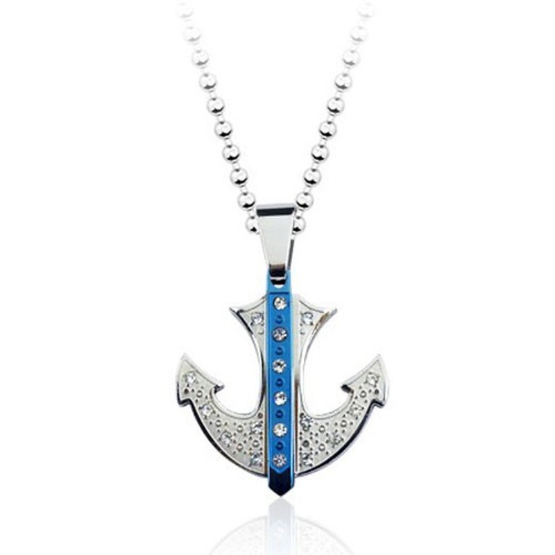 Popular Blue Anchor-shaped Titanium Pendant - Free Chain