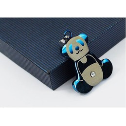 Cute Mens Blue Panda Titanium Pendant - Free Chain