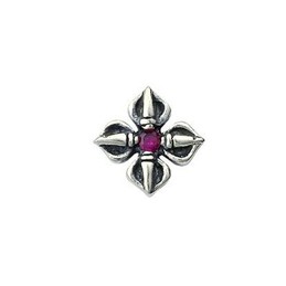 Four Silver petals and Red Heart Flower Titanium Earrings