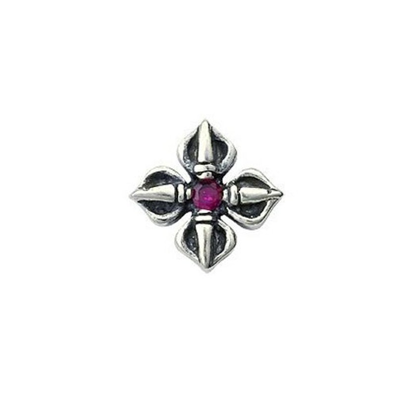 Four Silver petals and Red Heart Flower Titanium Earrings