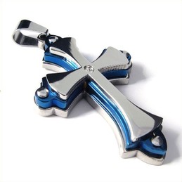 Three Layers Cross Titanium Pendant (Blue) 19084
