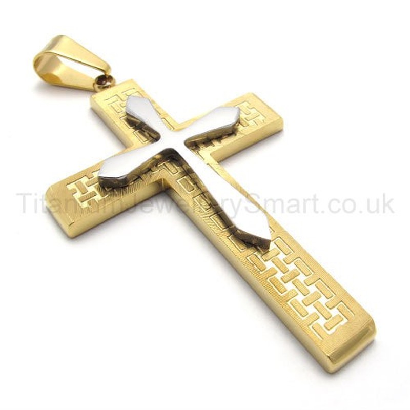 Two Layers Golden Cross Titanium Pendant 20152