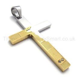 Duotone Torn Edges Cross Titanium Pendant 20156