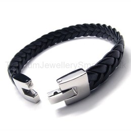 Titanium   Leather Plait Bracelet 17308